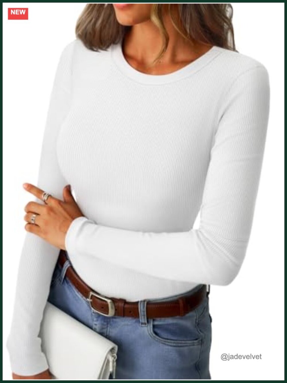 Ribbed Slim Fit Long Sleeve Crewneck Tee Women Casual Stretchy Basic Shirt